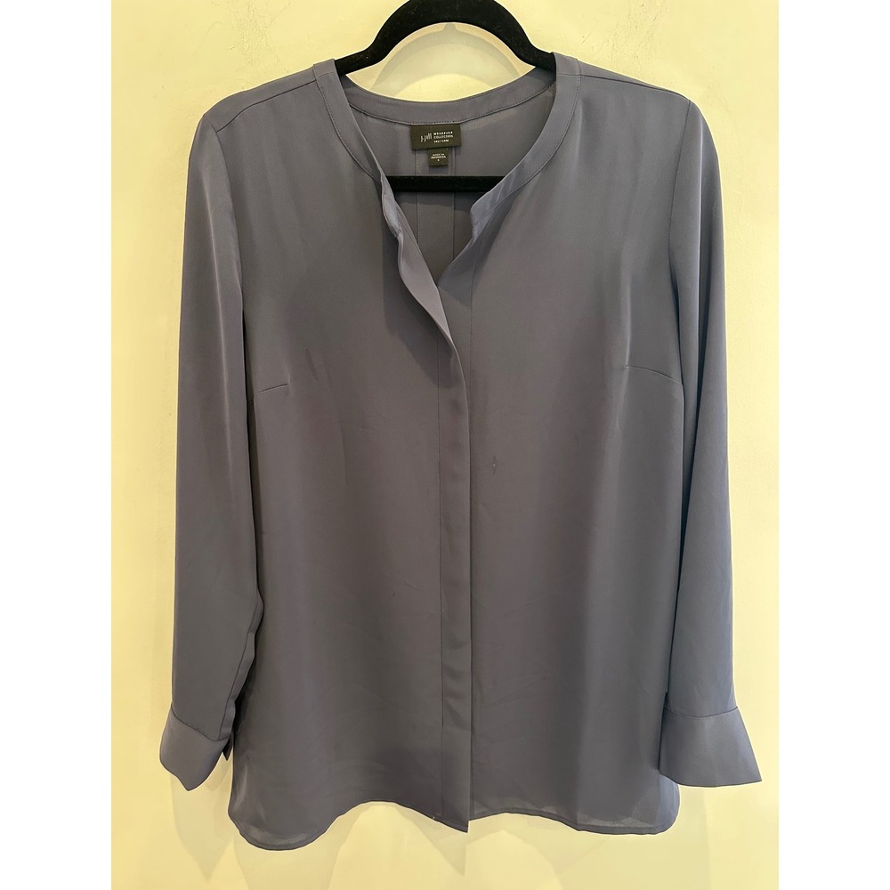 J. Jill Wearever Collection Easy Care Blouse Slate Blue Gray Hidden Button Small